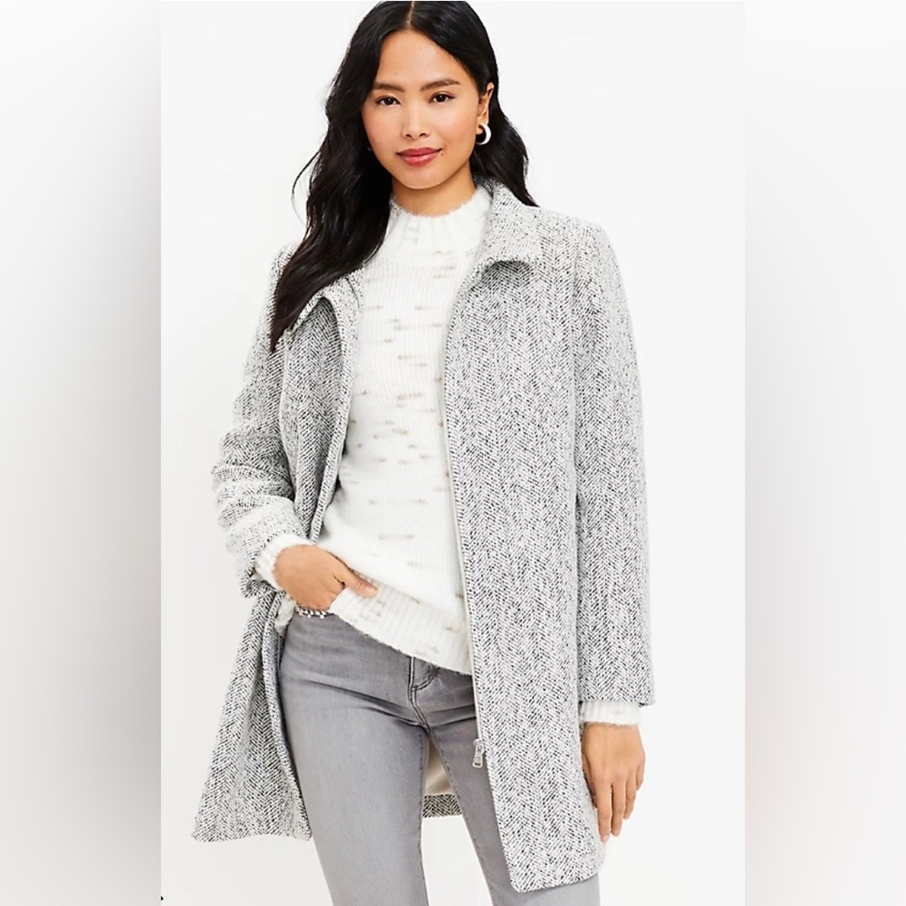 Loft Herringbone pattern zip up coat.